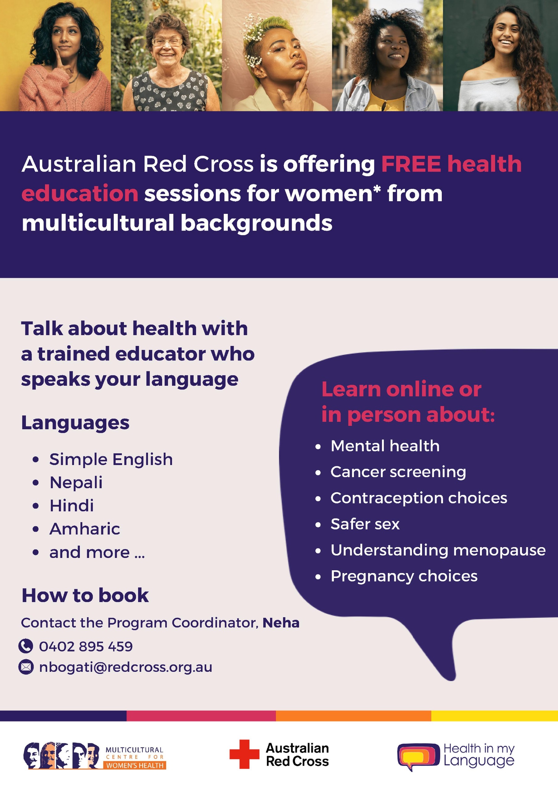 Book through Neha on 0402 895 459